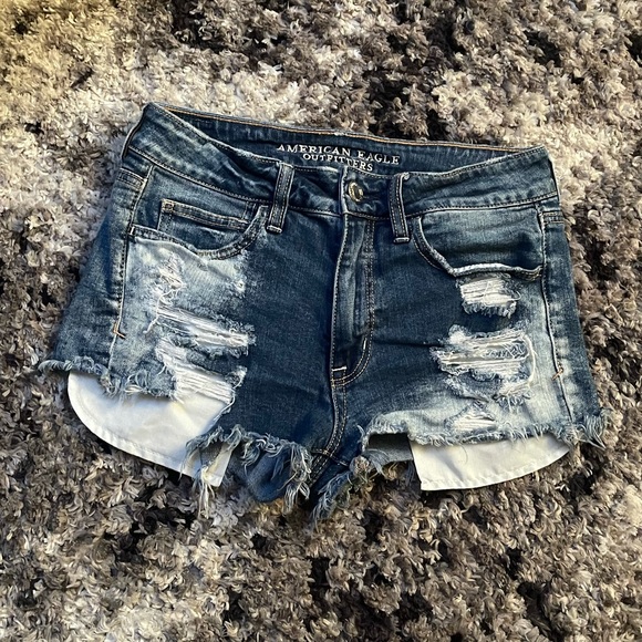 Hi-Rise Distressed Jean Shorts - Picture 1 of 9